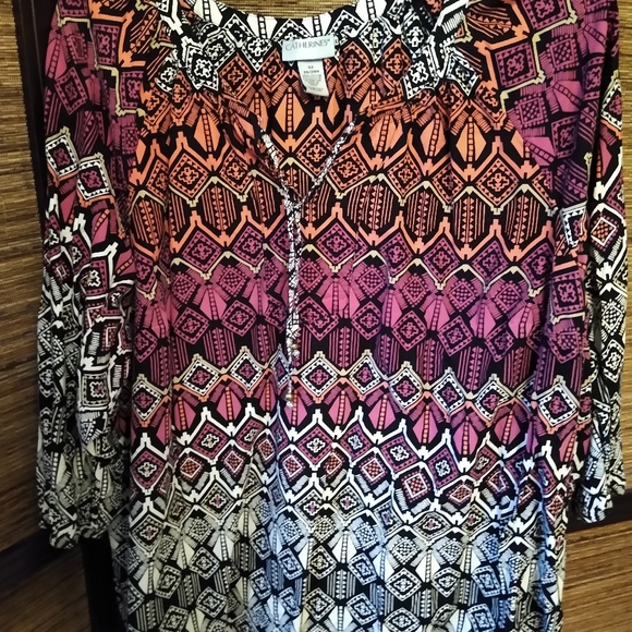 Catherines Tops - Catherine's 3X, 3/4 sleeve blouse, tribal print